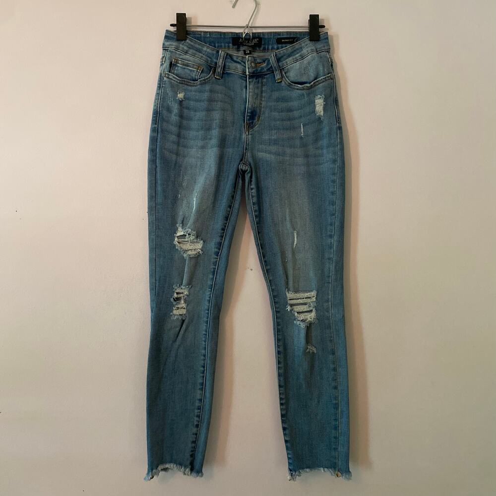 Judy Blue Skinny Fit Medium Wash Distressed Jeans High Rise Women's size 28